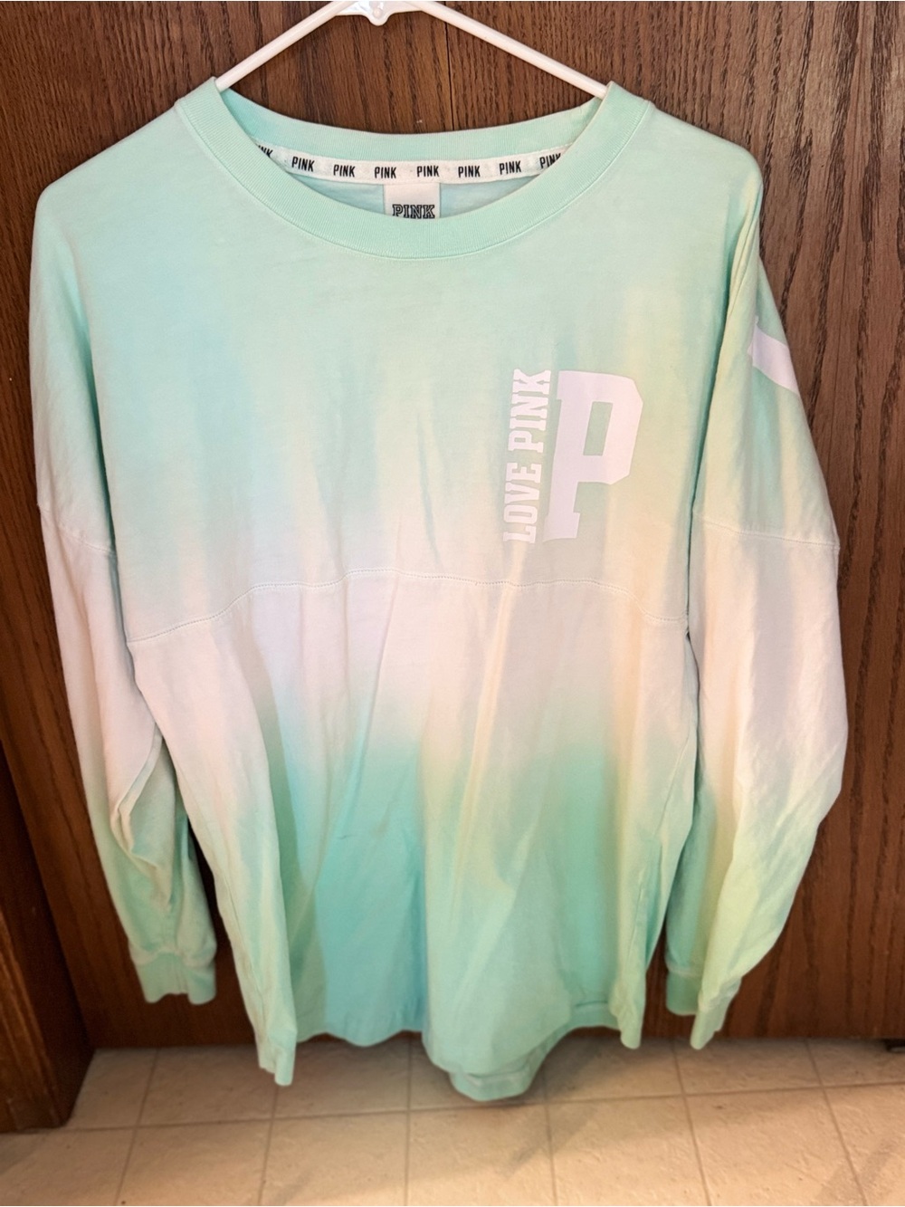 PINK Victoria's Secret Mint Ombre 'LOVE PINK' Long Sleeve Sweatshirt